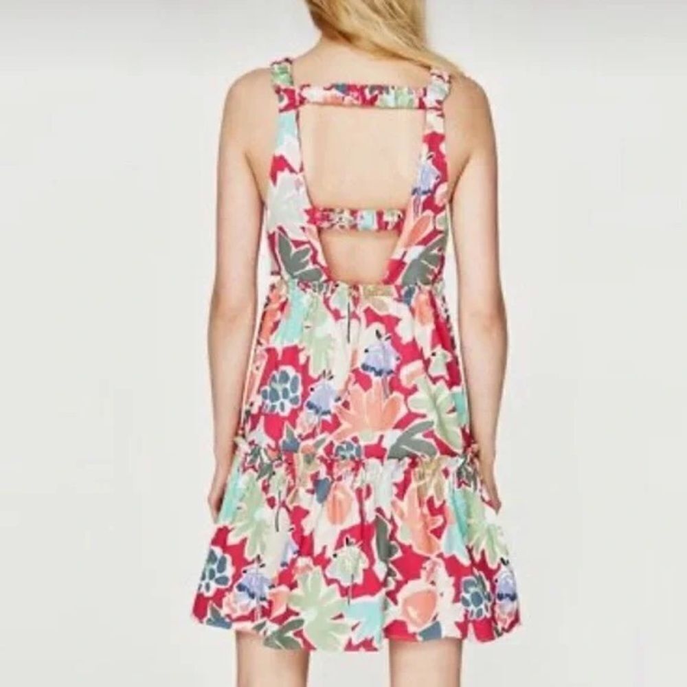 Zara Trafaluc Collection Pink Floral Dress Low Back Size L - Picture 2 of 7